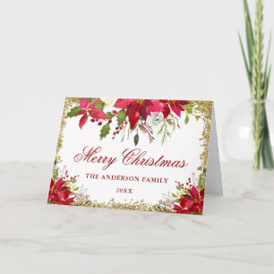 Cartes Pour Fêtes Annuelles Parties scintillant d'or Floral Rouge Poinsettia P