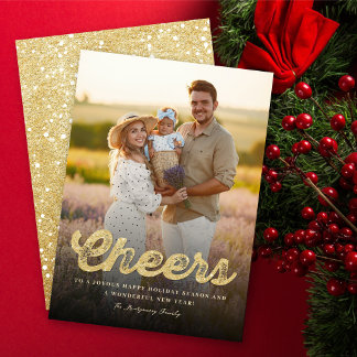 Cartes Pour Fêtes Annuelles Parties scintillant d'or Gras Cheers élégant Photo
