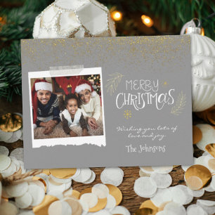 Cartes Pour Fêtes Annuelles Parties scintillant d'or moderne Gris Joyeux Noël 