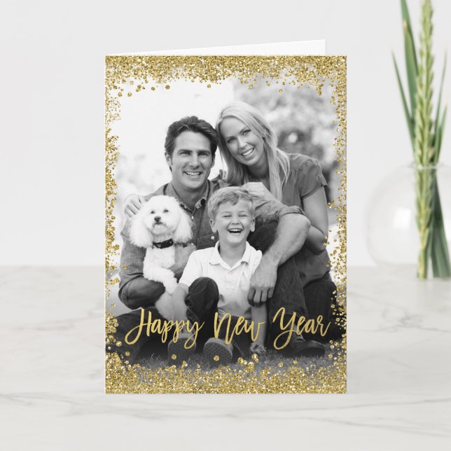 Cartes Pour Fêtes Annuelles Parties scintillant d'or photo du Nouvel An (Devant)