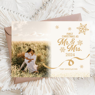 Cartes Pour Fêtes Annuelles Parties scintillant d'or Photo premier Noël en tan
