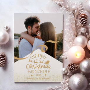 Cartes Pour Fêtes Annuelles Parties scintillant d'or Premier Noël en famille