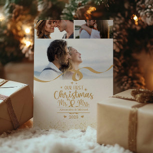 Cartes Pour Fêtes Annuelles Parties scintillant d'or Premier Noël Vertical 3 P