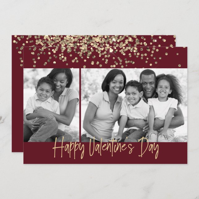 Cartes Pour Fêtes Annuelles Parties scintillant d'or Valentine's Day Noir & Bl (Devant / Derrière)