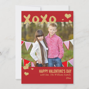 Cartes Pour Fêtes Annuelles Parties scintillant d'or XOXO Valentine's Day Card