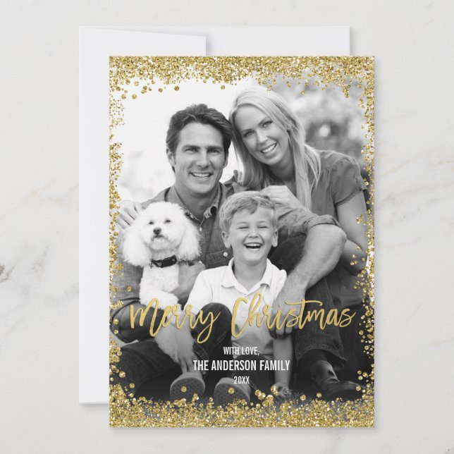 Cartes Pour Fêtes Annuelles Parties scintillant Gold Faux Frontière Noël (Devant)