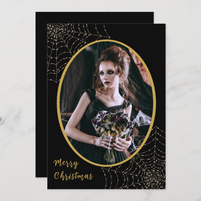 Cartes Pour Fêtes Annuelles Parties scintillant gothique Spider Web Joyeux Noë (Devant / Derrière)