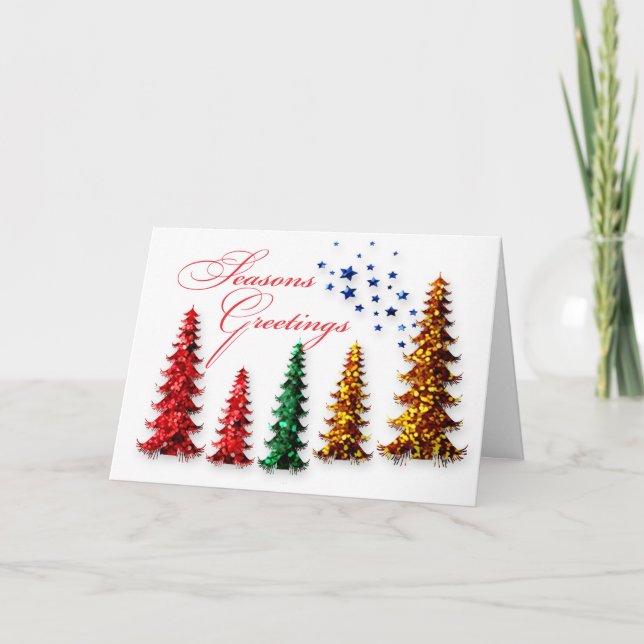 Cartes Pour Fêtes Annuelles Parties scintillant Joyeuses Fêtes Arbres de Noël (Devant)
