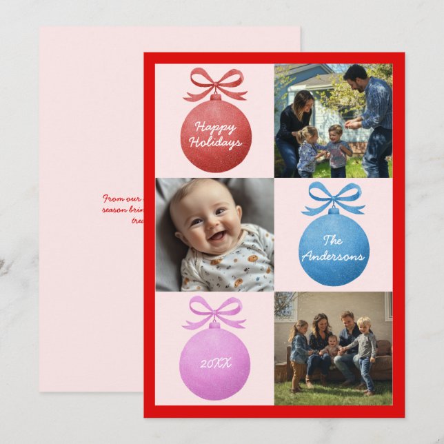 Cartes Pour Fêtes Annuelles Parties scintillant moderne Ornament Famille Photo (Devant / Derrière)