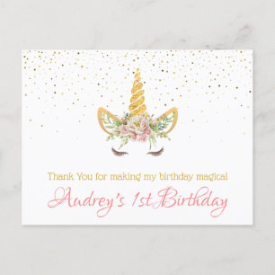 Cartes Pour Fêtes Annuelles Parties scintillant or   Floral Unicorn Horn Birth