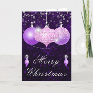 Cartes Pour Fêtes Annuelles Parties scintillant rose et violet Baubles Noël