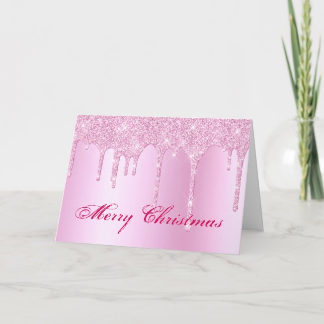 Cartes Pour Fêtes Annuelles Parties scintillant rose tendance gouttes de Noël  (Devant)