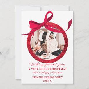 Cartes Pour Fêtes Annuelles Parties scintillant rouge blanc Bow Ornement photo