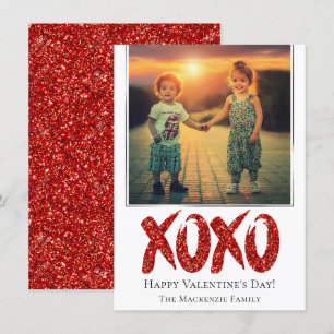 Cartes Pour Fêtes Annuelles Parties scintillant rouge XOXO Brushstroke Photo