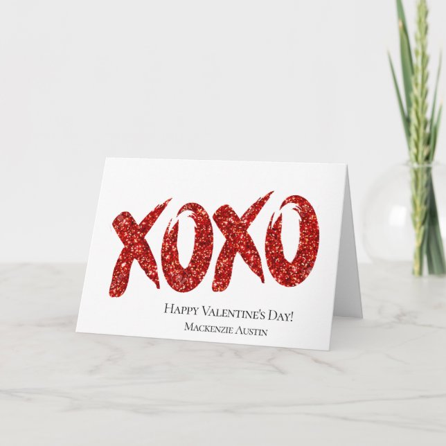 Cartes Pour Fêtes Annuelles Parties scintillant rouge XOXO | Jour des Valentin (Devant)