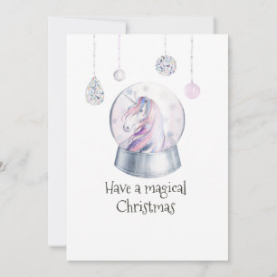 Cartes Pour Fêtes Annuelles Parties scintillant Unicorn Winter Holiday Photo C