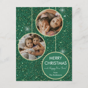 Cartes Pour Fêtes Annuelles Parties scintillant verte Photo Joyeux Noël
