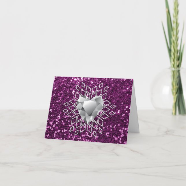 Cartes Pour Fêtes Annuelles Parties scintillant violet Faux Diamond Coeur Flug (Devant)