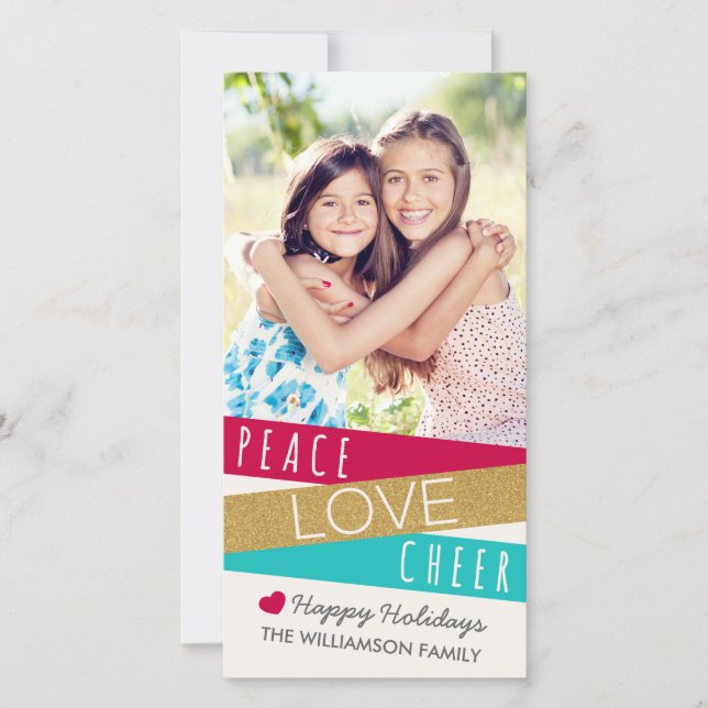 Cartes Pour Fêtes Annuelles Parties scintillant Zig Zag Peace Love Cheer Photo (Devant)