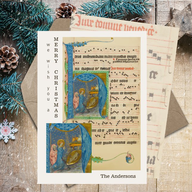 Cartes Pour Fêtes Annuelles Partition médiévale Musique Nativité religieuse de (Vintage Medieval Sheet Music Religious Christian Catholic Merry Christmas Nativity Holiday Card)