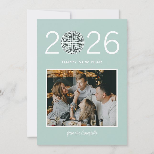 Cartes Pour Fêtes Annuelles Party disco balle grande photo moderne nouvelle an (Devant)