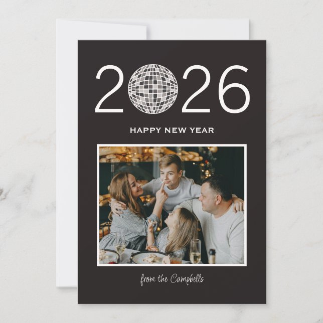 Cartes Pour Fêtes Annuelles Party disco balle grande photo moderne nouvelle an (Devant)