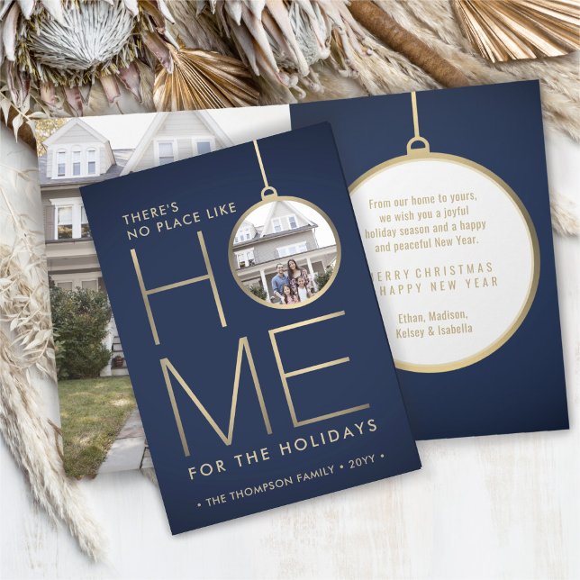 Cartes Pour Fêtes Annuelles Pas d'endroit comme Accueil 2 Photo Noël Bleu Plié (Créateur téléchargé)