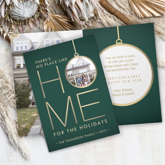 Cartes Pour Fêtes Annuelles Pas d'endroit comme Accueil 2 Photo Noël Vert Plié (Créateur téléchargé)
