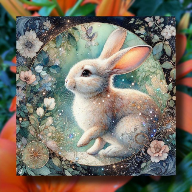 Cartes Pour Fêtes Annuelles Pastel Art Nouveau Floral Aquarelle Bunny Pâques (Créateur téléchargé)