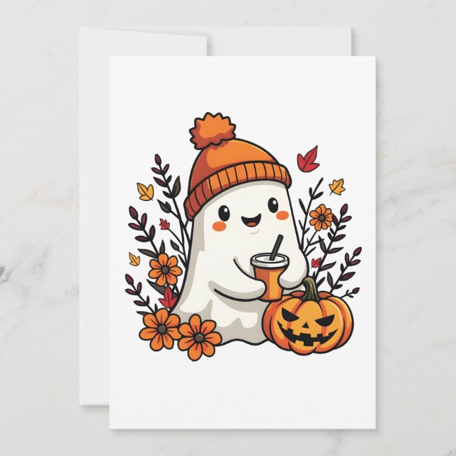 Cartes Pour Fêtes Annuelles Pastel Automne Kawaii Fantôme Fall Pumpkin Spice   (Devant)