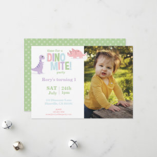 Cartes Pour Fêtes Annuelles Pastel Baby Dinosaur Enfants Photo Anniversaire