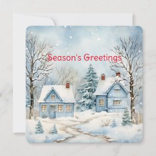 Cartes Pour Fêtes Annuelles Pastel Bleu Ancien Cottages En Hiver