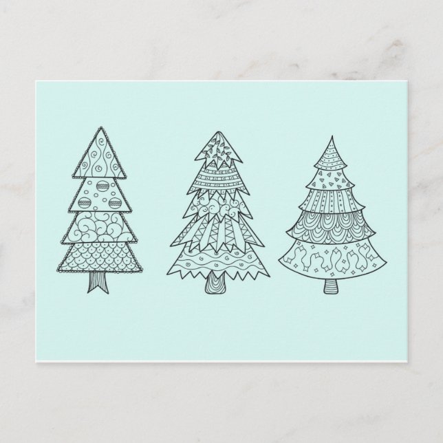Cartes Pour Fêtes Annuelles pastel bleu glacé élégant sapins de Noël (Devant)