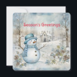 Cartes Pour Fêtes Annuelles Pastel Blue Snowman et la vieille église scène d'h<br><div class="desc">Un bleu pastel délicat envahit la scène de la forêt d'hiver avec un bonhomme de neige et une vieille église dans cette carte de Noël qui envoie des "Bonnes Fêtes". Personnalisé sur le dos avec votre nom un verset approprié pour les vacances.</div>