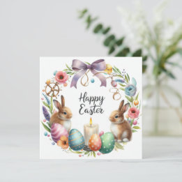 Cartes Pour Fêtes Annuelles Pastel Bunny Bunny Floral Illustration