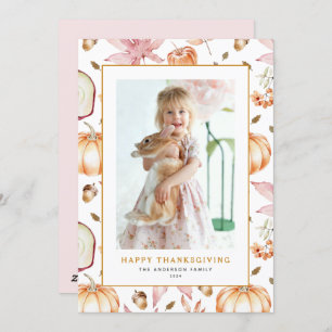 Cartes Pour Fêtes Annuelles Pastel Citrouilles et Pommes Thanksgiving Photo