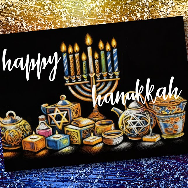 Cartes Pour Fêtes Annuelles Pastel Dessin Menorah Hanoukka bougies (Créateur téléchargé)