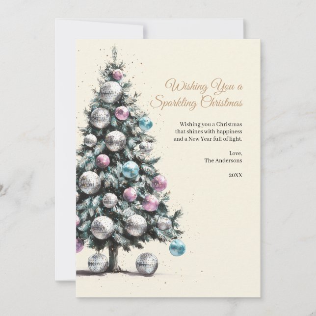 Cartes Pour Fêtes Annuelles Pastel Disco Ball Ornement Arbre de Noël Photo (Devant)