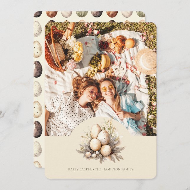 Cartes Pour Fêtes Annuelles Pastel Easter Eggs Design with Photo Personalized (Devant / Derrière)