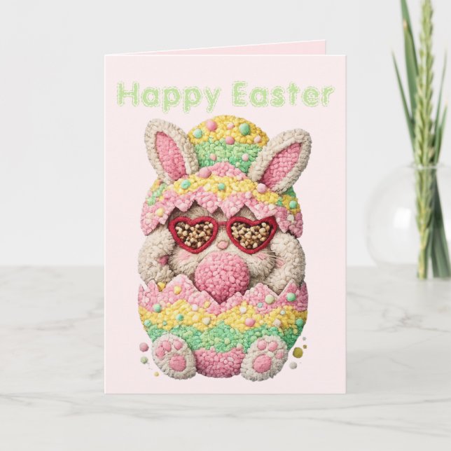 Cartes Pour Fêtes Annuelles Pastel Embroidered Bunny Easter personalized Card (Devant)
