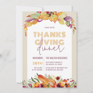 Cartes Pour Fêtes Annuelles Pastel Fall Harvest & Floral Folial Thanksgiving