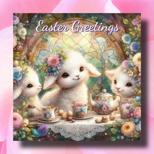 Cartes Pour Fêtes Annuelles Pastel Floral Lamb Tea Party Cute Enfants Pâques