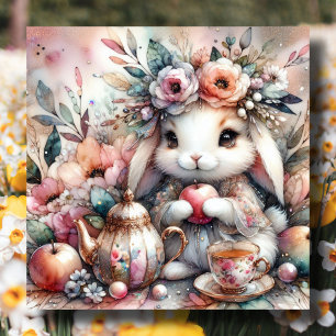 Cartes Pour Fêtes Annuelles Pastel Jardin de Pâques Bunny Tea Party