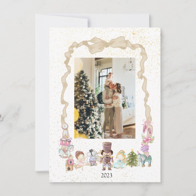 Cartes Pour Fêtes Annuelles Pastel Nutcracker Ribbon Photo de Noël (Devant)