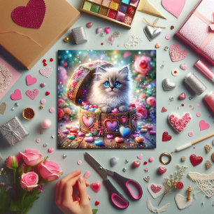 Cartes Pour Fêtes Annuelles Pastel Parties scintillant Ragdoll Chat Candy Coeu
