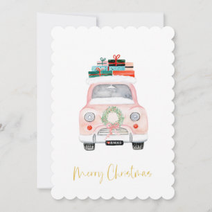 Cartes Pour Fêtes Annuelles Pastel Pink Car Farmhouse Check Joyeux Noël