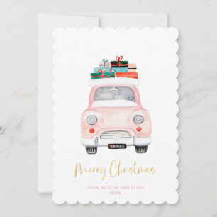 Cartes Pour Fêtes Annuelles Pastel Pink Car Farmhouse Check Joyeux Noël
