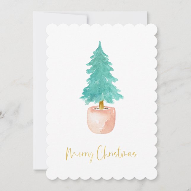 Cartes Pour Fêtes Annuelles Pastel Pink Farmhouse Check Pointe Arbre de Noël (Devant)
