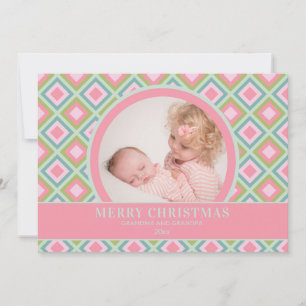 Cartes Pour Fêtes Annuelles Pastel Pink Green Grand-parent Photo Noël