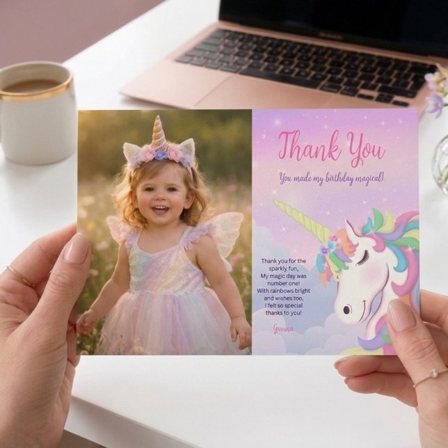 Cartes Pour Fêtes Annuelles Pastel Rainbow Magical Birthday Thank You Card (Créateur téléchargé)